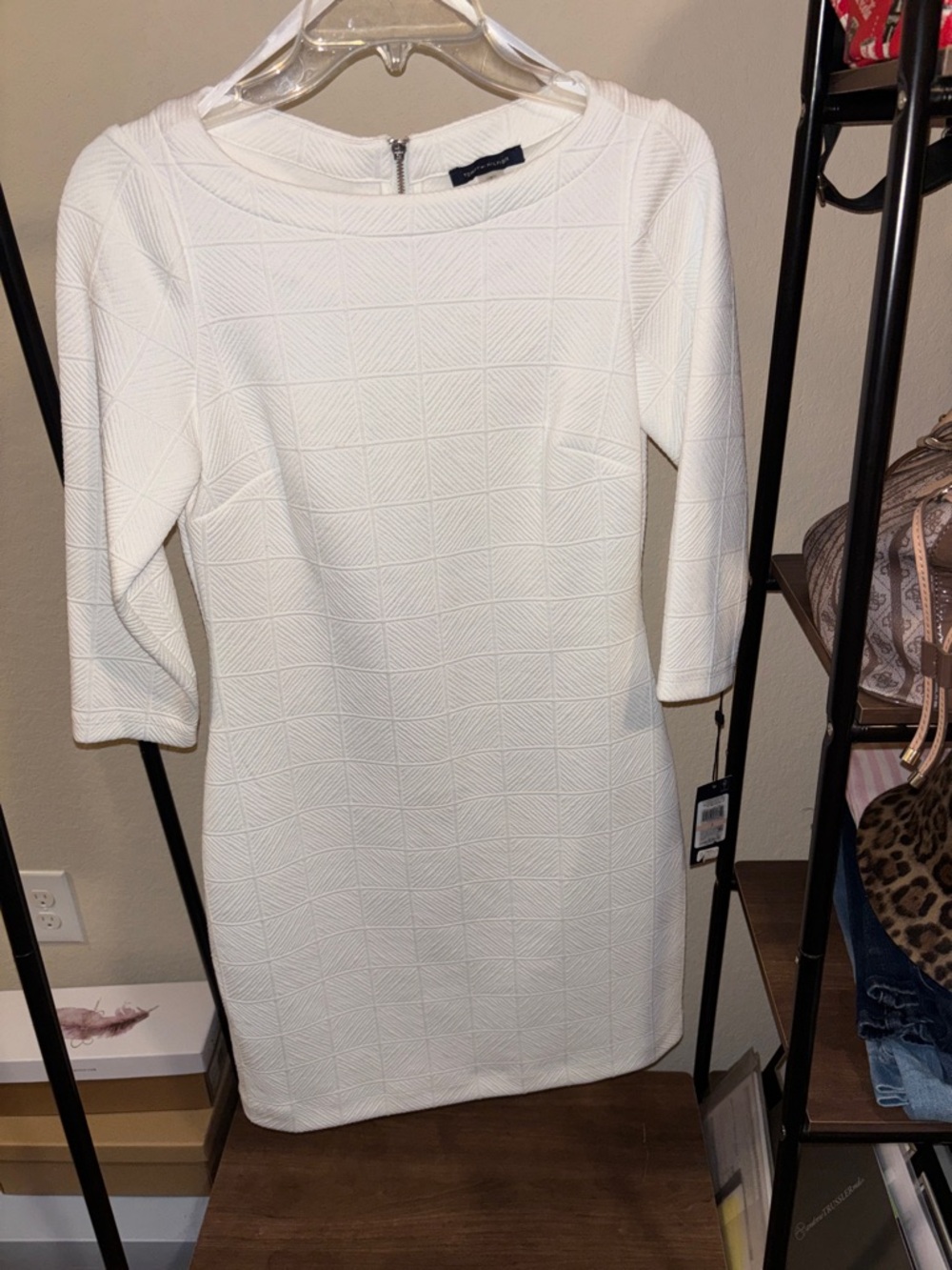 Tommy Hilfiger White Textured Long Sleeve Shift Dress